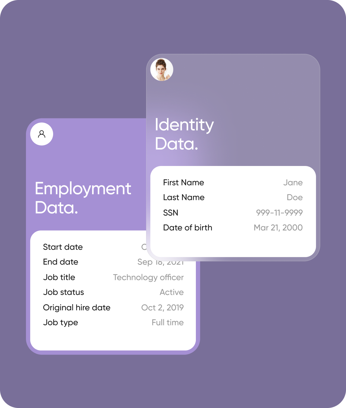 Employment and Identity data on purple